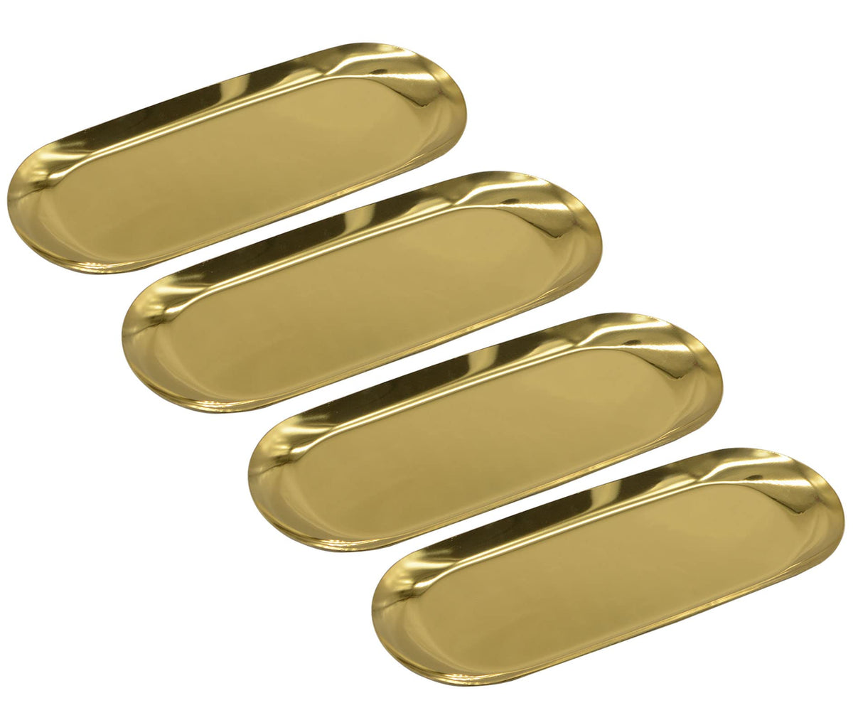 1 Pcs Gold Trinket Tray Oval Stainless Steel Small Serving Trays Towel Storage Dish Plate Tea Fruit Trays Jewelry Plate Decorative Storage Tray (Gold 1pcs, 9 x 3.8 Inch)