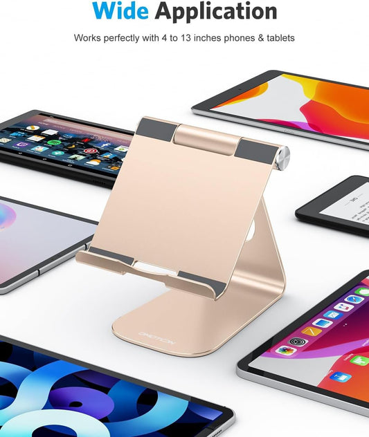 OMOTON T1 Adjustable Tablet Stand for Desk, Aluminum Holder for iPad Gold