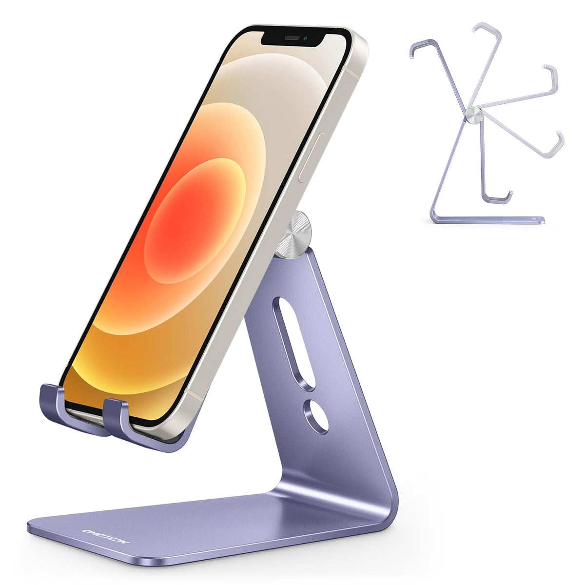 OMOTON C2 Adjustable Aluminum Cell Phone Stand with Charging Cutout, Silver