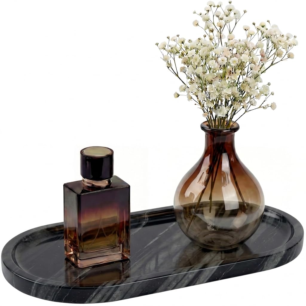 YKAJO Yellow Travertine Oval Marble Tray, 9.8x4.7 Vanity Perfume Organizer