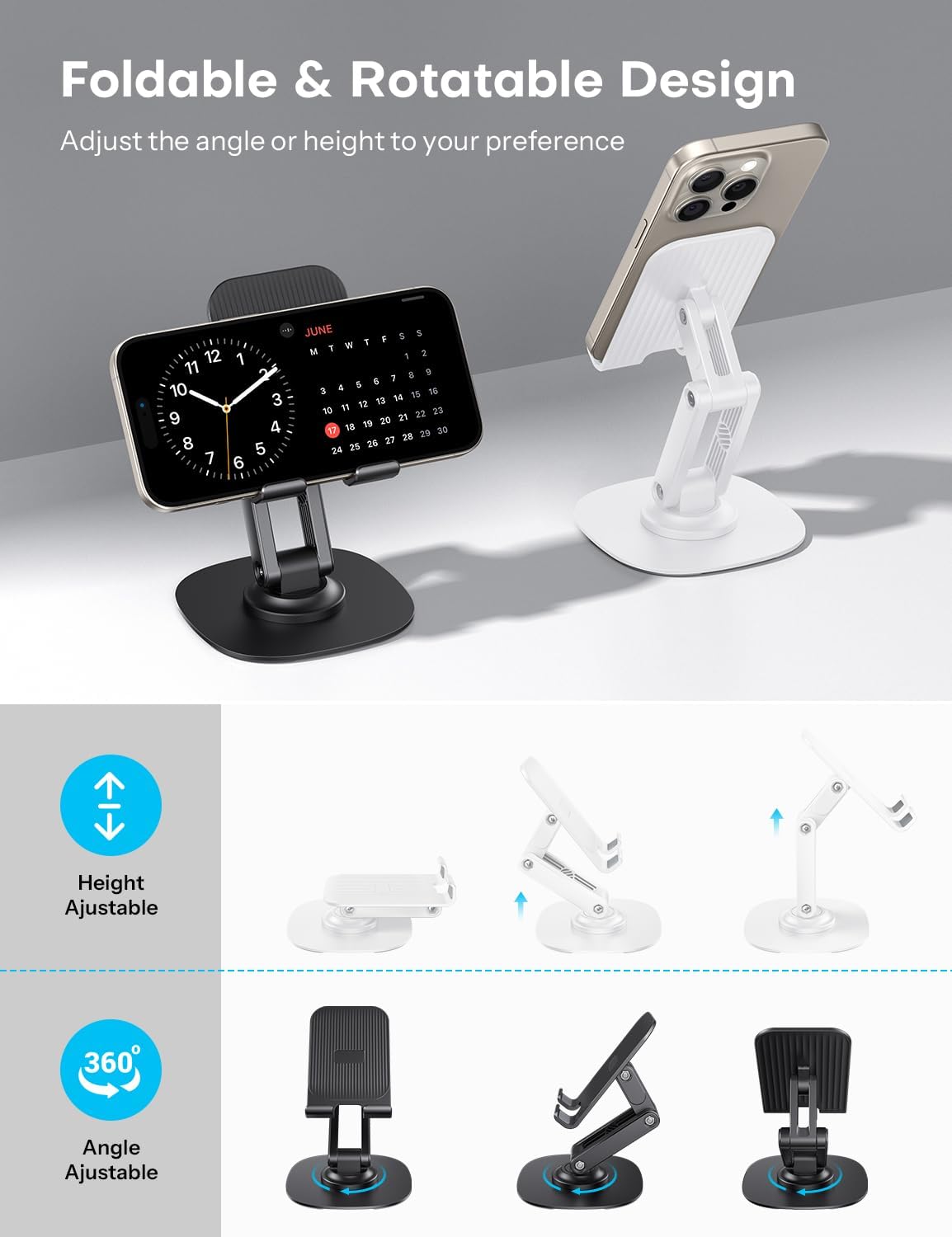 OMOTON Cell Phone Stand for Desk, 2 Pack Adjustable Foldable Phone Holder