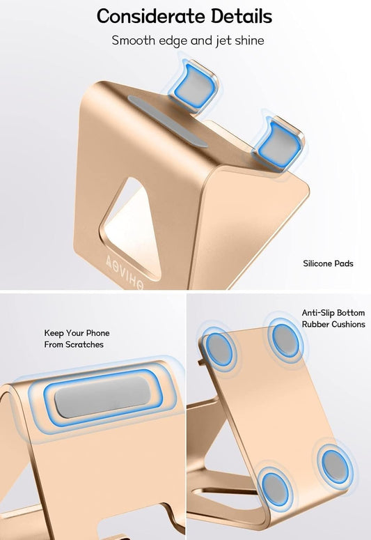 Aoviho Cell Phone Stand for Desk, Aluminum Phone Holder, Rose Gold