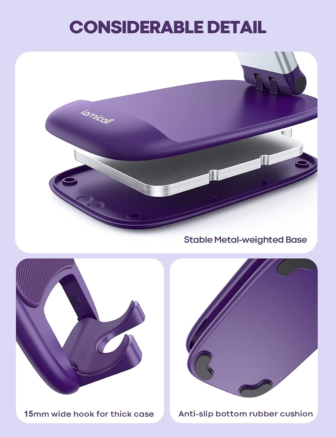 Lamicall Purple Phone Holder for Desk - Dark Purple Cellphone Stand