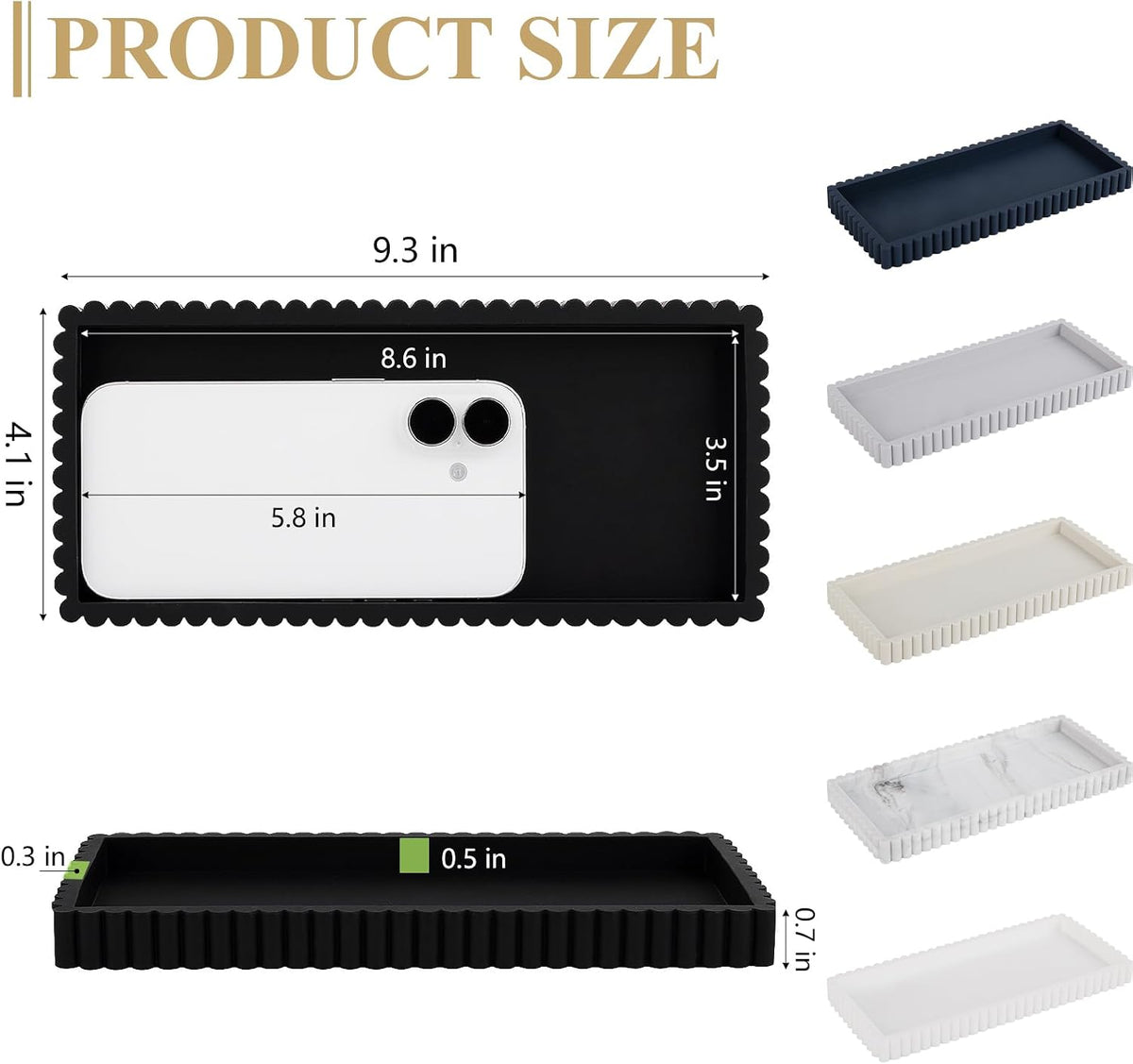 Silicone Bathroom Tray Small Vanity Tray Kitchen Counter Decor, Black