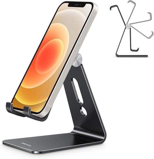 OMOTON C2 Adjustable Aluminum Cell Phone Stand with Charging Cutout, Black