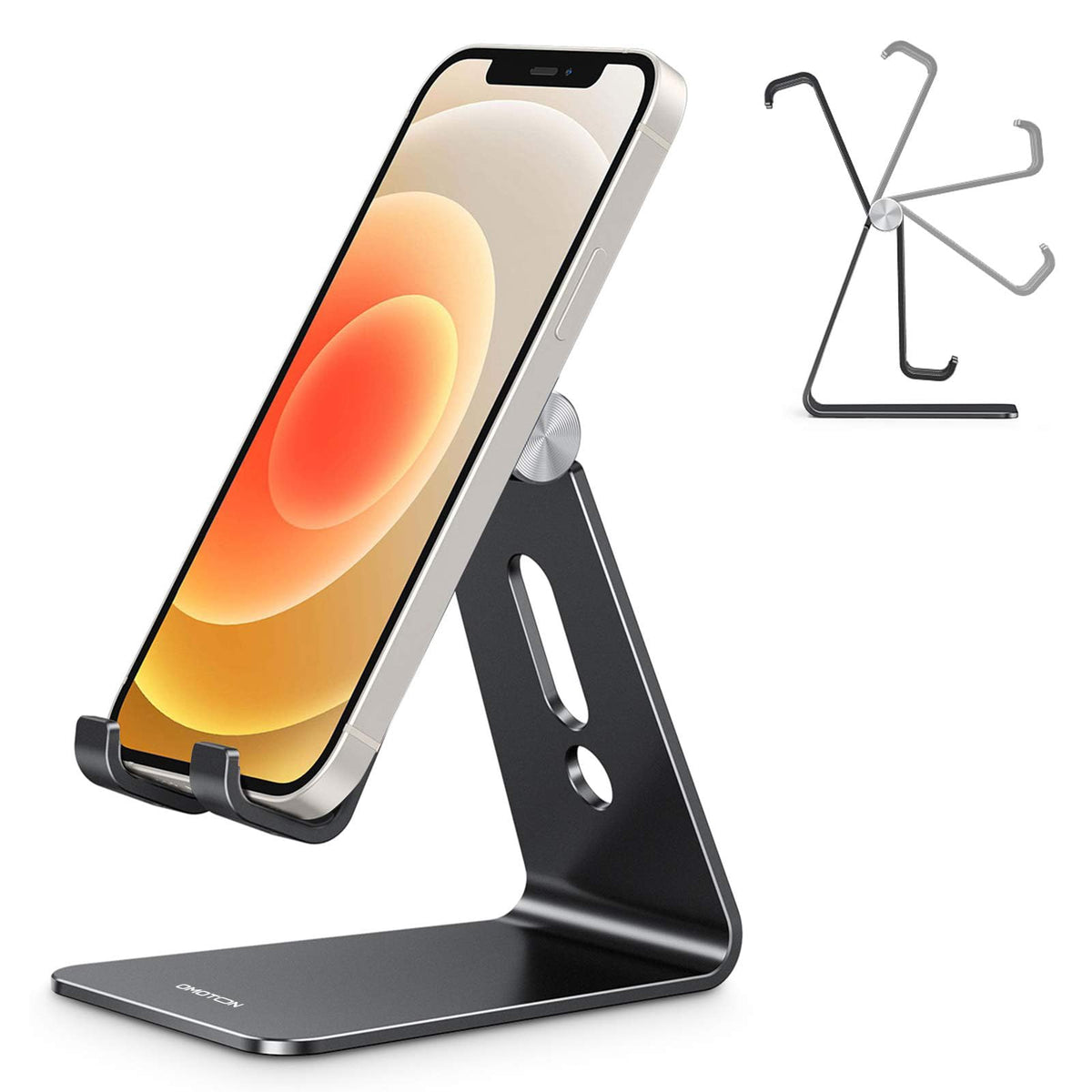 OMOTON C2 Adjustable Aluminum Cell Phone Stand with Charging Cutout, Silver