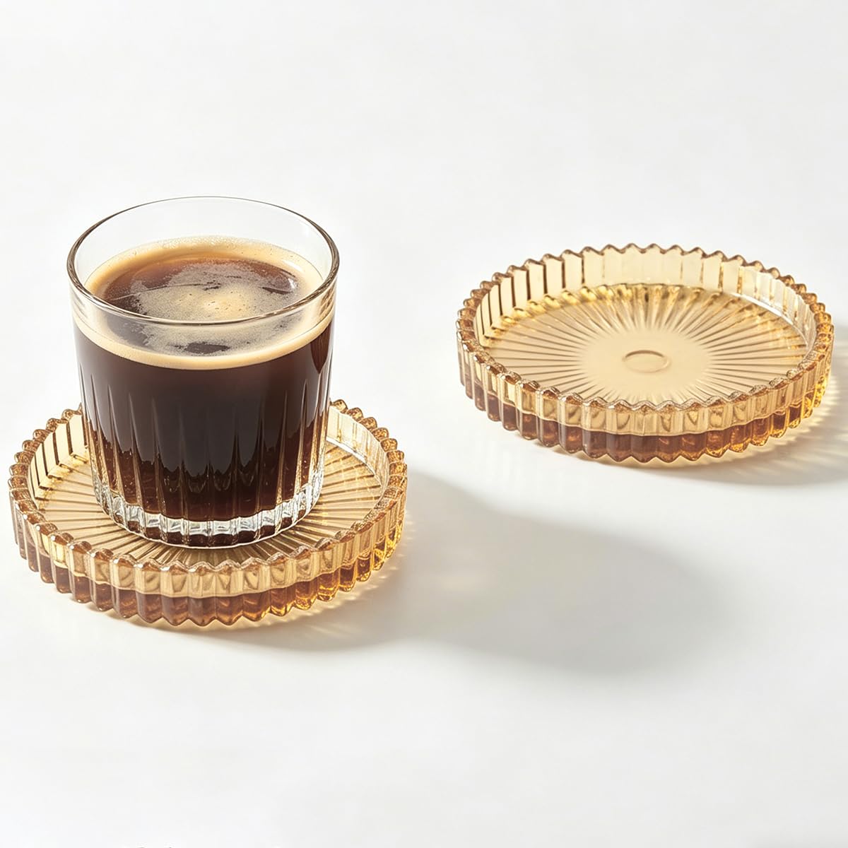 Round Modern Clear Coasters Set of 2, Glass Cup Coaster Modern Crystal Coasters for Drinks Coffee Office Bar Kitchen Home Wedding Party Decor (Clear, Set of 2)
