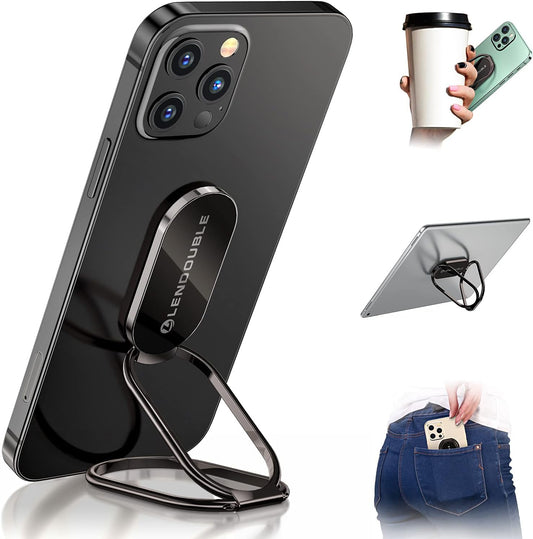 Phone Ring Holder Finger Kickstand, Ultra-Thin Metal Hand Grip, Black