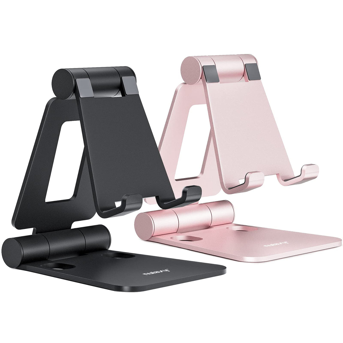 Nulaxy 2 Pack Aluminum Dual Folding Cell Phone Stand for Desk, Black&Silver
