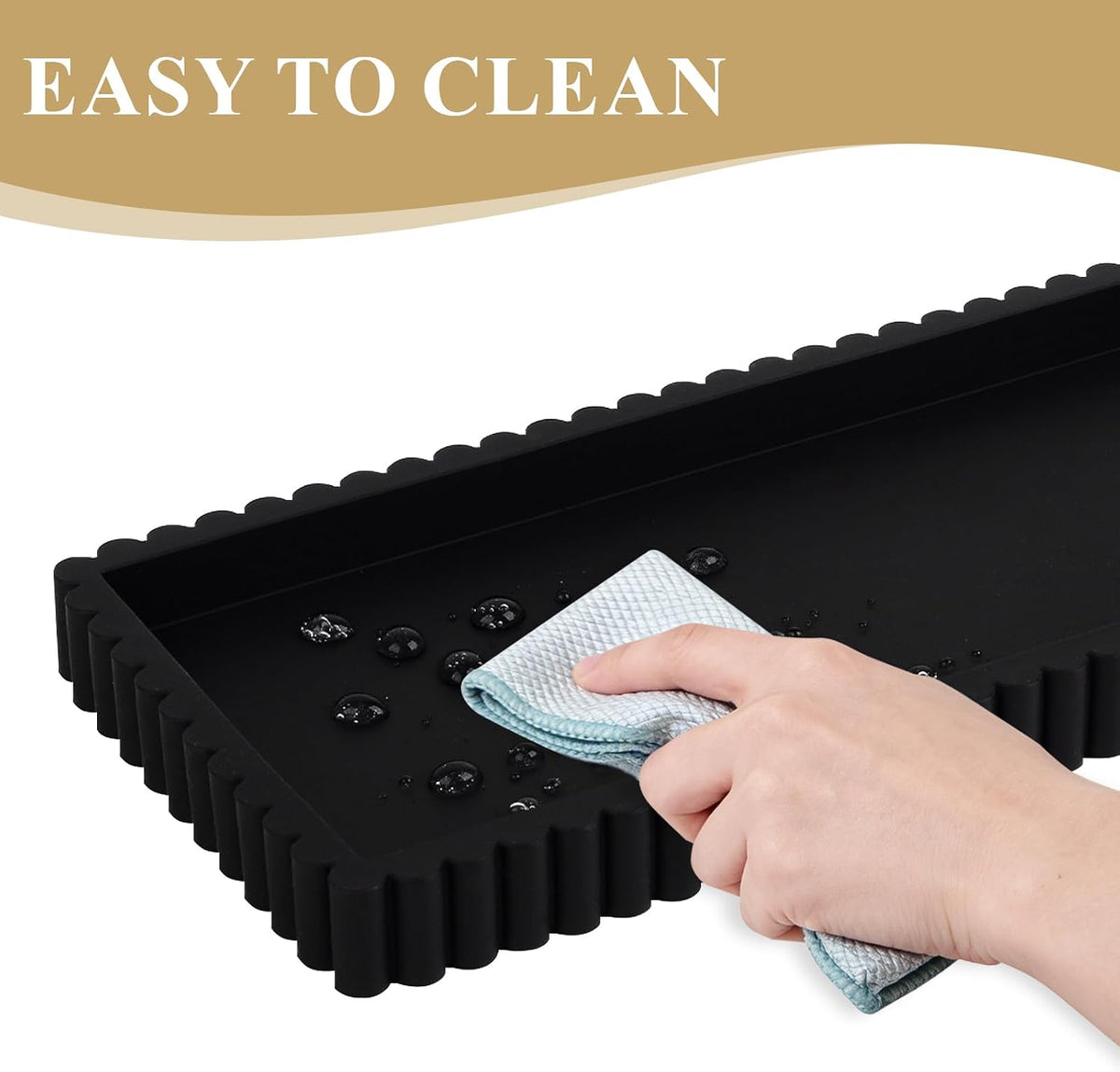 Silicone Bathroom Tray Small Vanity Tray Kitchen Counter Decor, Black