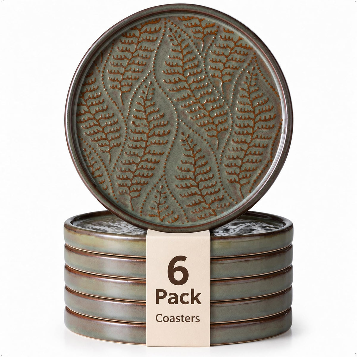 Ceramic Coasters Set of 6, Drink Coasters Coffee Table Decor, Brown
