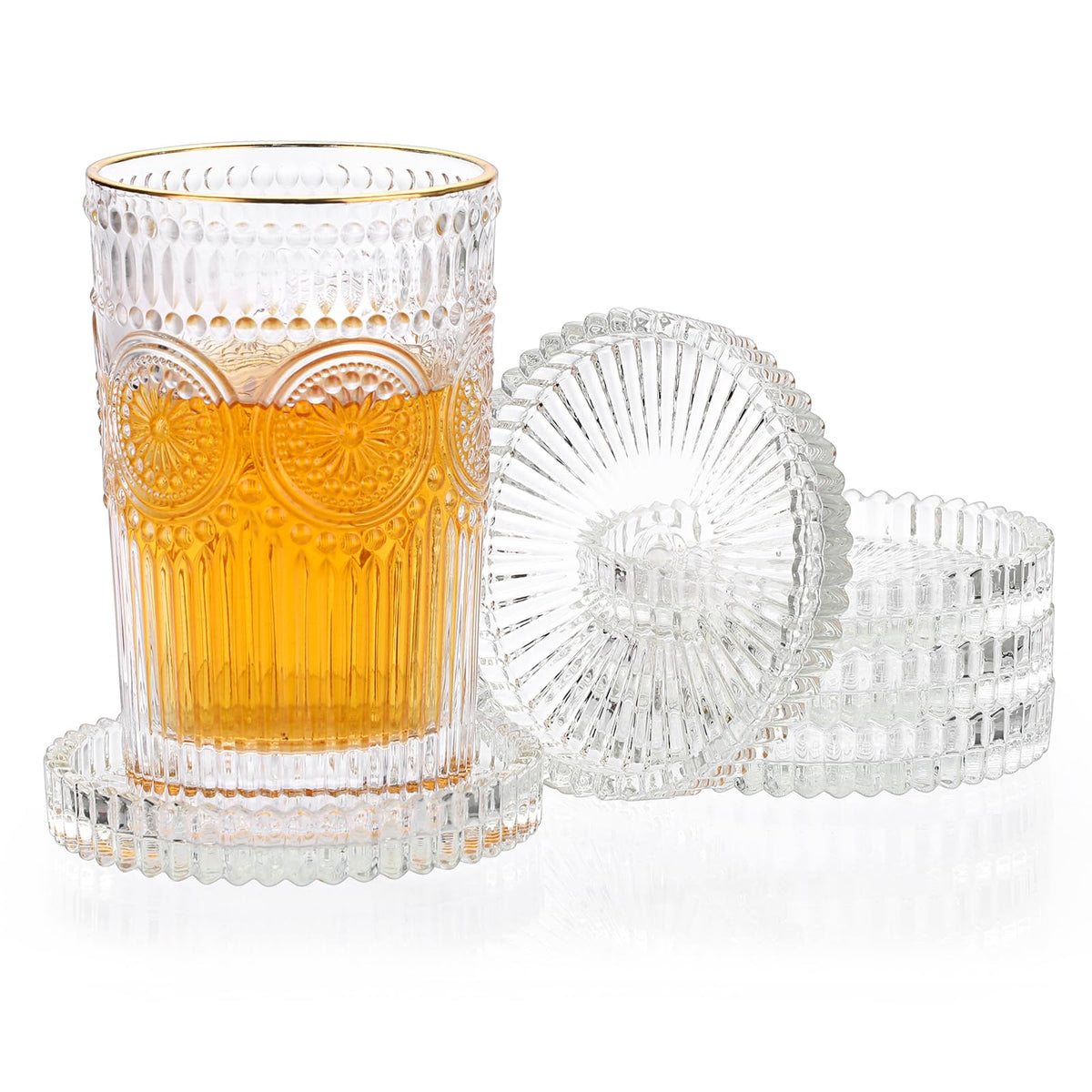Modern Clear Coaster Set of 5- Glass Coasters for Drinks, Clear Pink
