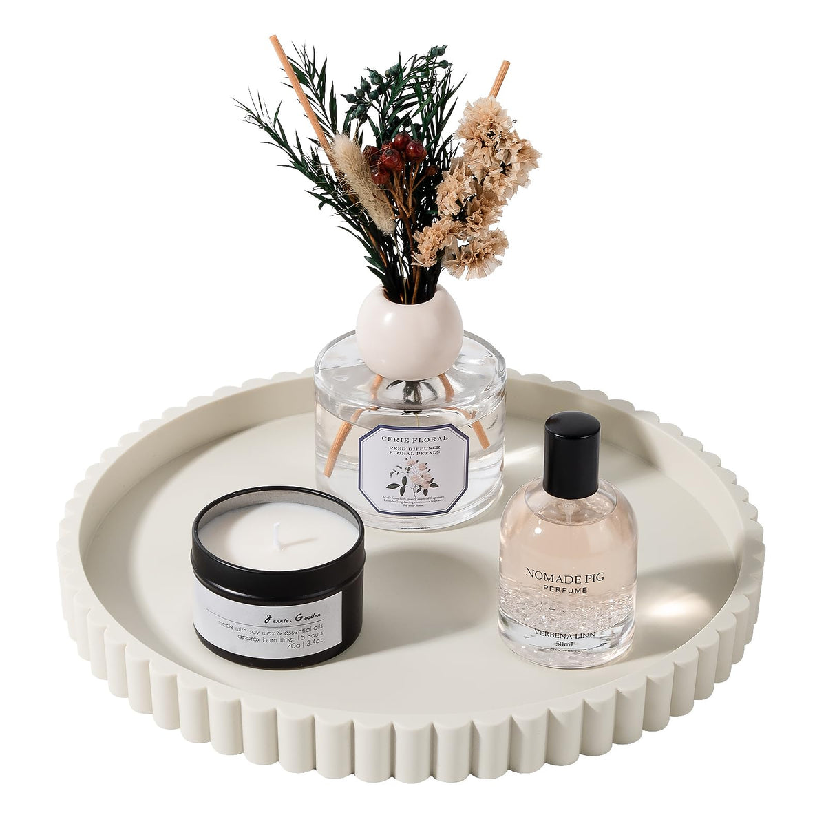 Round Bathroom Tray Perfume Organizer Coffee Table Decor, 9" Black