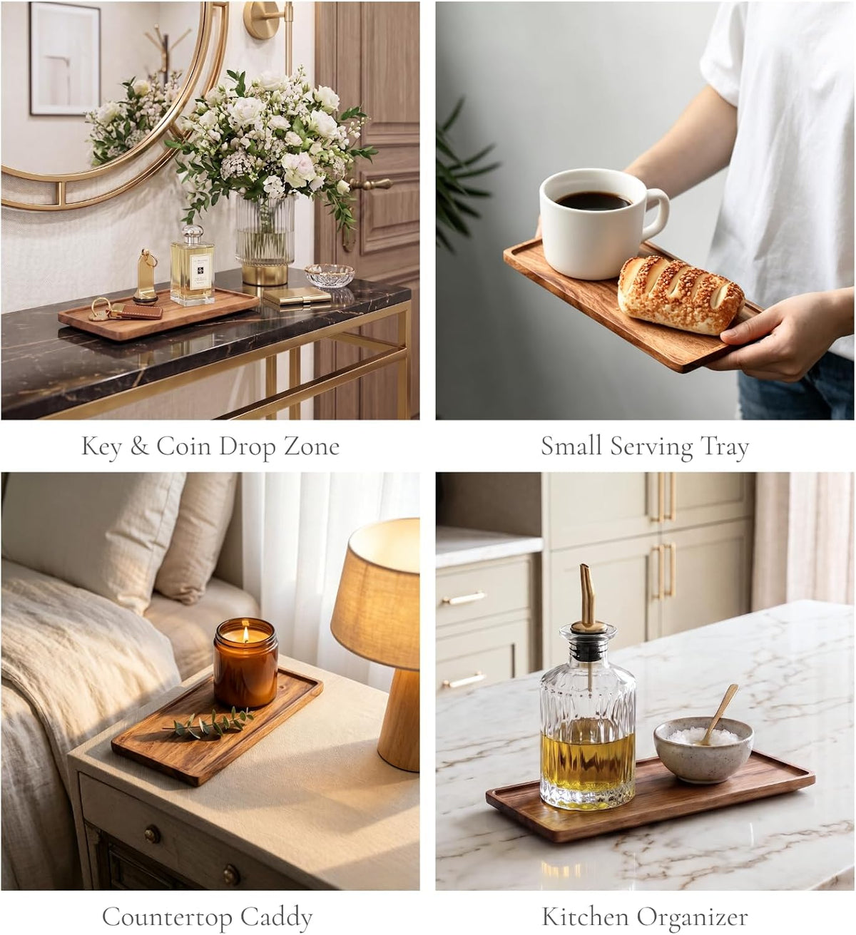 Vandroop Mini Wooden Serving Platter, Small Wood Serving Tray 9.8 x 4.6 in