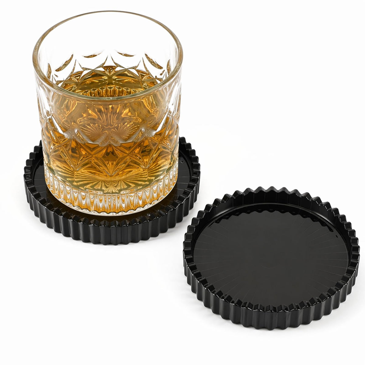 Modern Clear Coasters Set of 2- Glass Cup Coaster for Drinks, Clear Amber