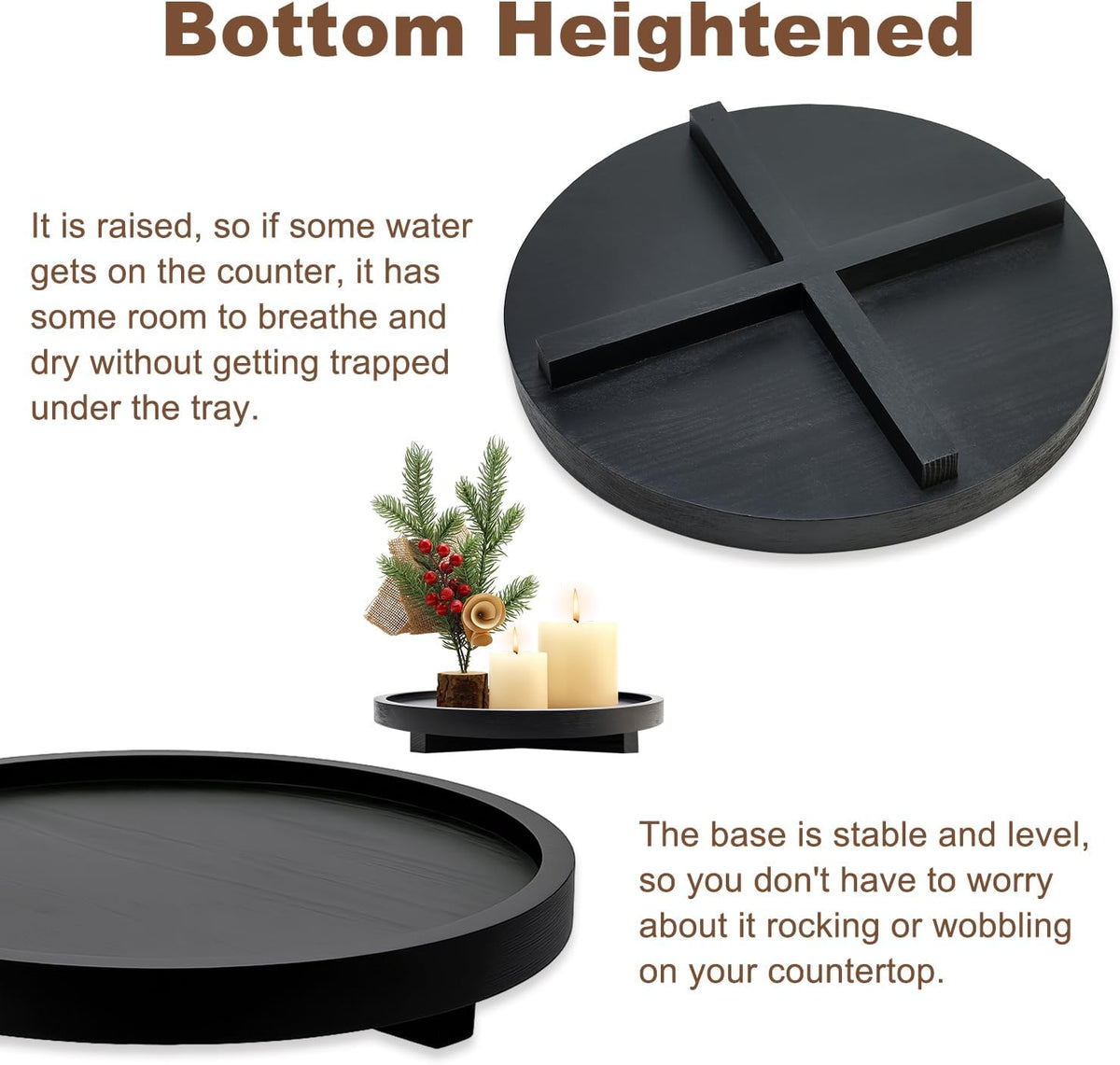 Black Round Decorative Wooden Tray for Bathroom Counter Table Trays Decor