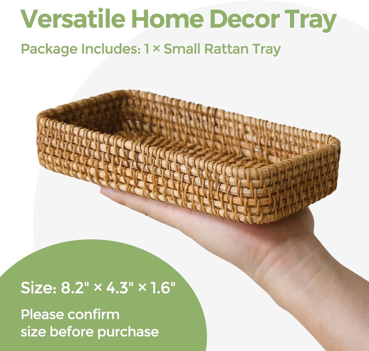 Small Rattan Serving Tray, Natural Wicker Decorative Tray (8.2" × 4.3")