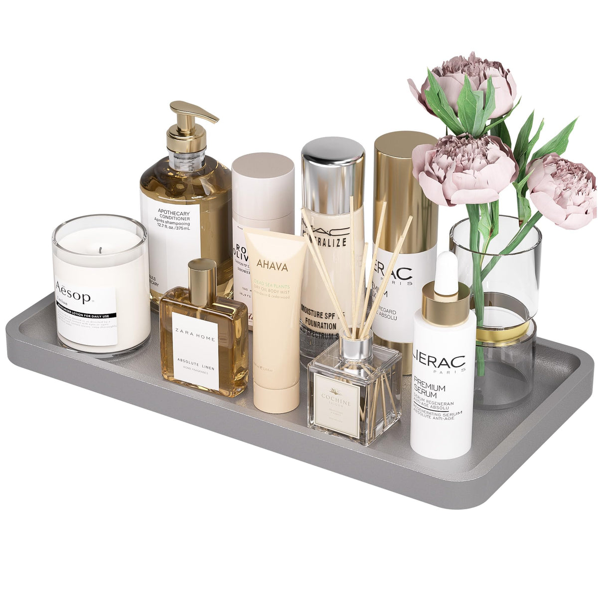 Weenson Small Bathroom Vanity Tray for Countertop Makeup Perfume Jewelry Decor Candle Keys, Small Black Kitchen Tray for Soap Dispenser Spice Bamboo Toilet Tray 7.9" L x 4" W x 0.79" H