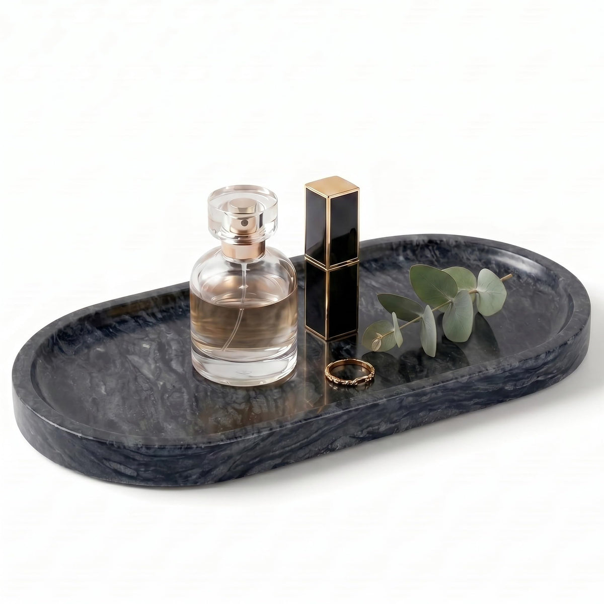 YKAJO Yellow Travertine Oval Marble Tray, 9.8x4.7 Vanity Perfume Organizer