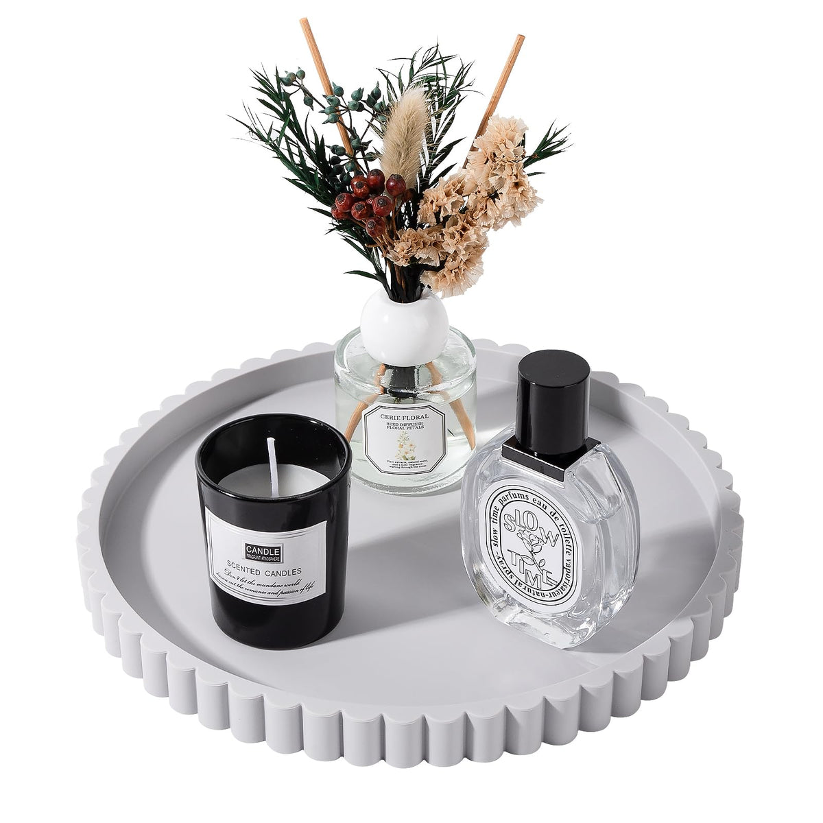 Round Bathroom Tray Perfume Organizer Coffee Table Decor, 9" Black