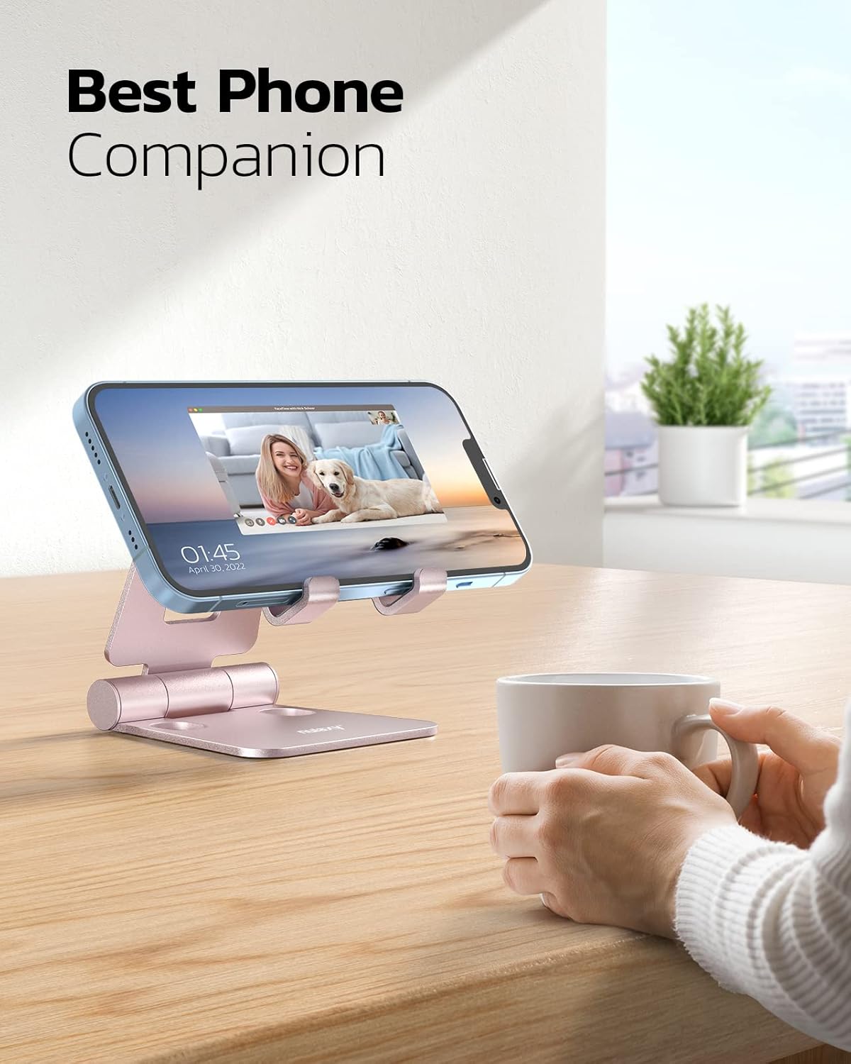 Nulaxy Full Aluminum Dual Folding Cell Phone Stand for Desk, Rose Gold