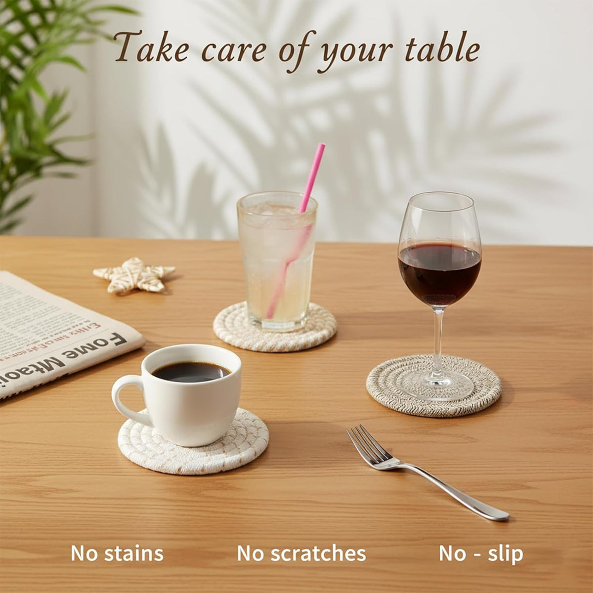 Drink Coasters Set of 8 with Holder, Cotton Woven