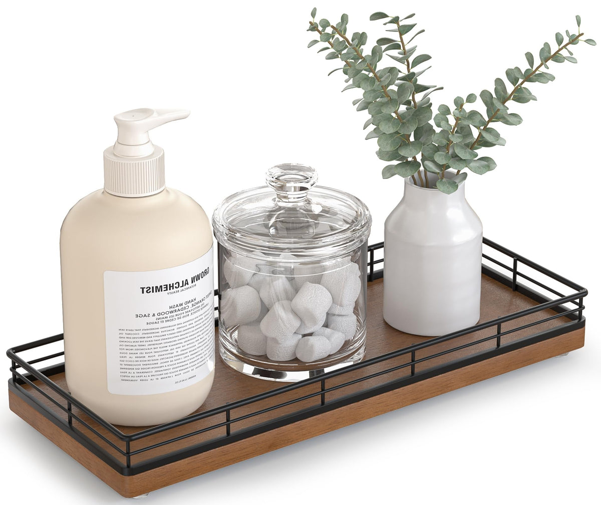 Bathroom Tray for Counter Top Organizer, Oak Wood Vanity Tray