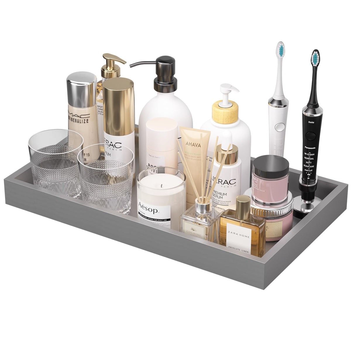 ZHWS Small Bathroom Vanity Tray for Countertop Makeup Perfume Decor Candle Jewelry, Small Kitchen Tray for Soap Dispenser Spice Sponge Holder Black Toilet Tray 7.9”L x 4.4”W x 1.14”H