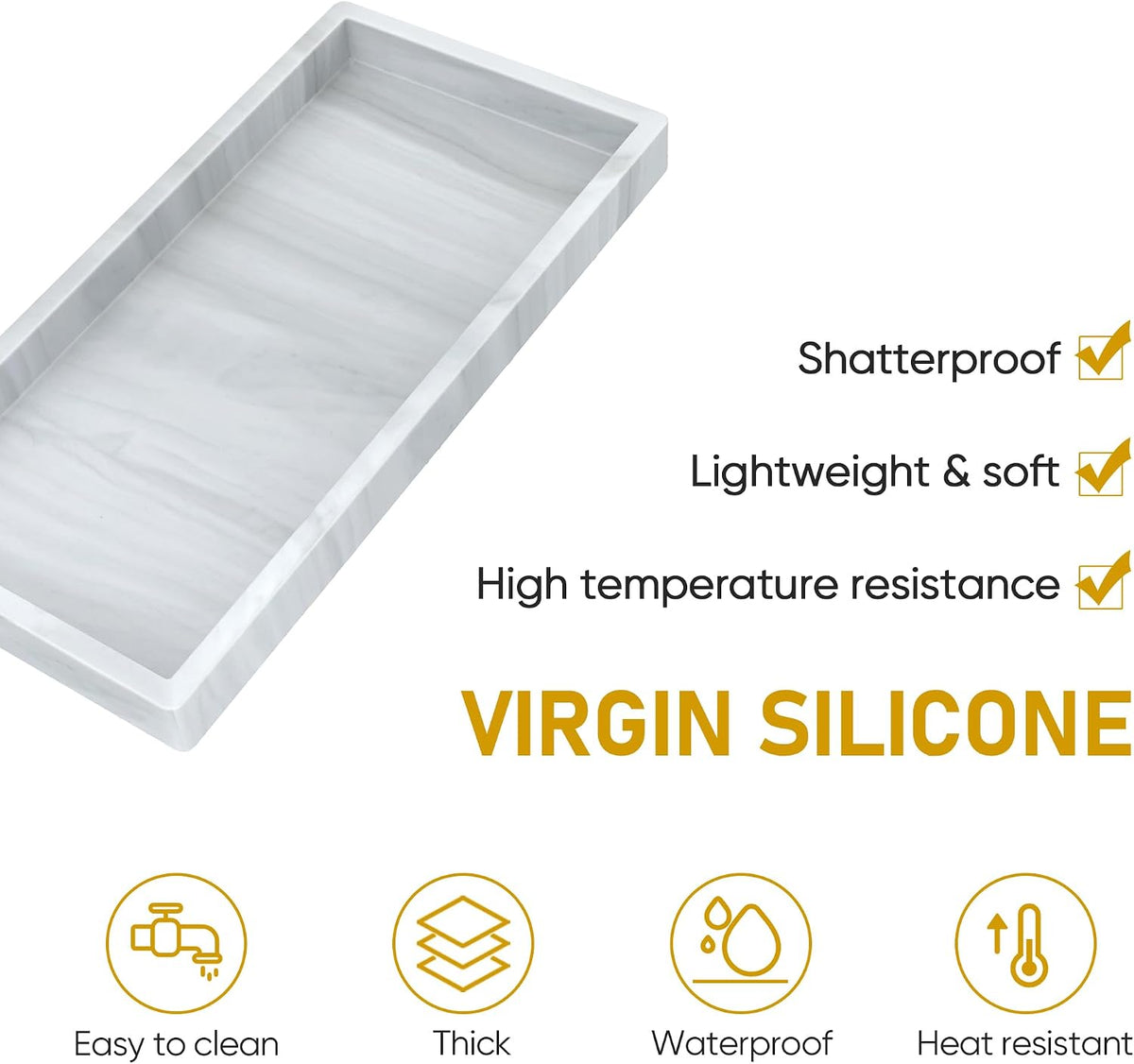 Silicone Bathroom Tray,Shatterproof Silicone Tray for Bathroom Counter
