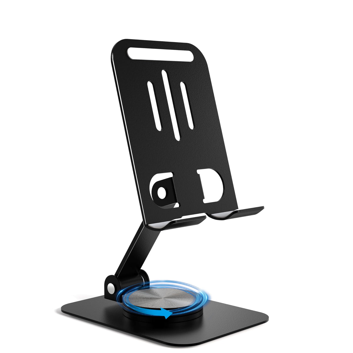 Metal Cell Phone Stand for Desk, Multi-Angel Adjustable 360° Rotation Non-Slip and Foldable Mobile Phone Stand, Compatible with iPhone 18/17 Series and All Smartphones, Black