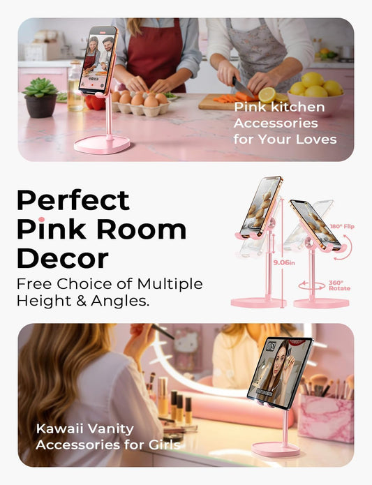 LISEN Cell Phone Stand iPhone Holder for Desk, Pink Gifts for Women Girls