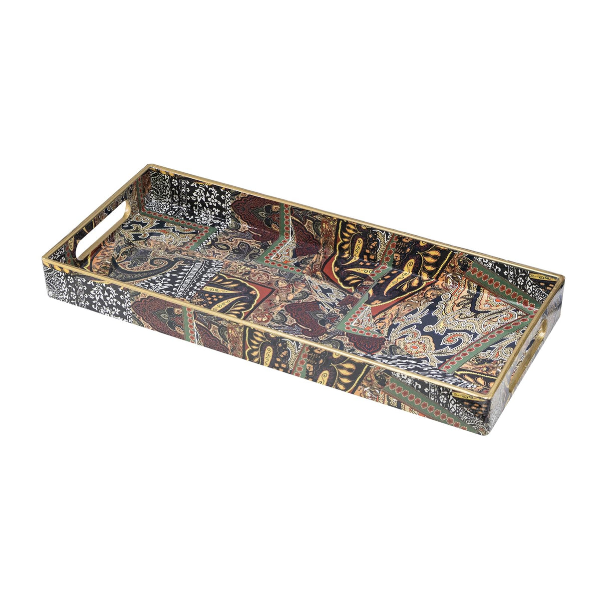 MAONAME Blue Decorative Tray with Handles, Rectangular Moroccan Narrow Tray