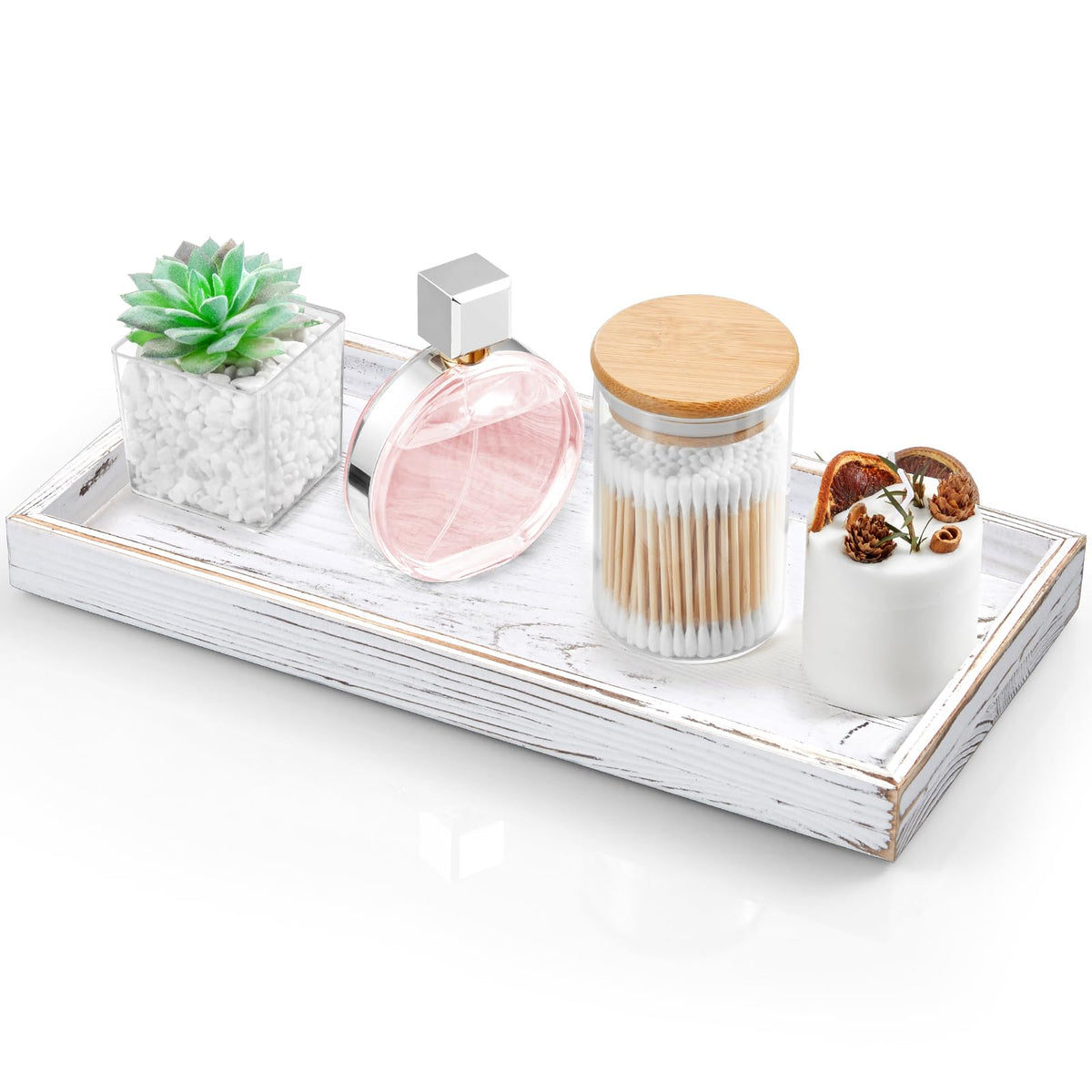 ALELION 6" Small Tiny Bathroom Vanity Tray for Counter - Acacia Wood Dish Soap Dispenser Tray for Kitchen - Decorative Tray for Kitchen Dresser Tops Perfume Jewelry