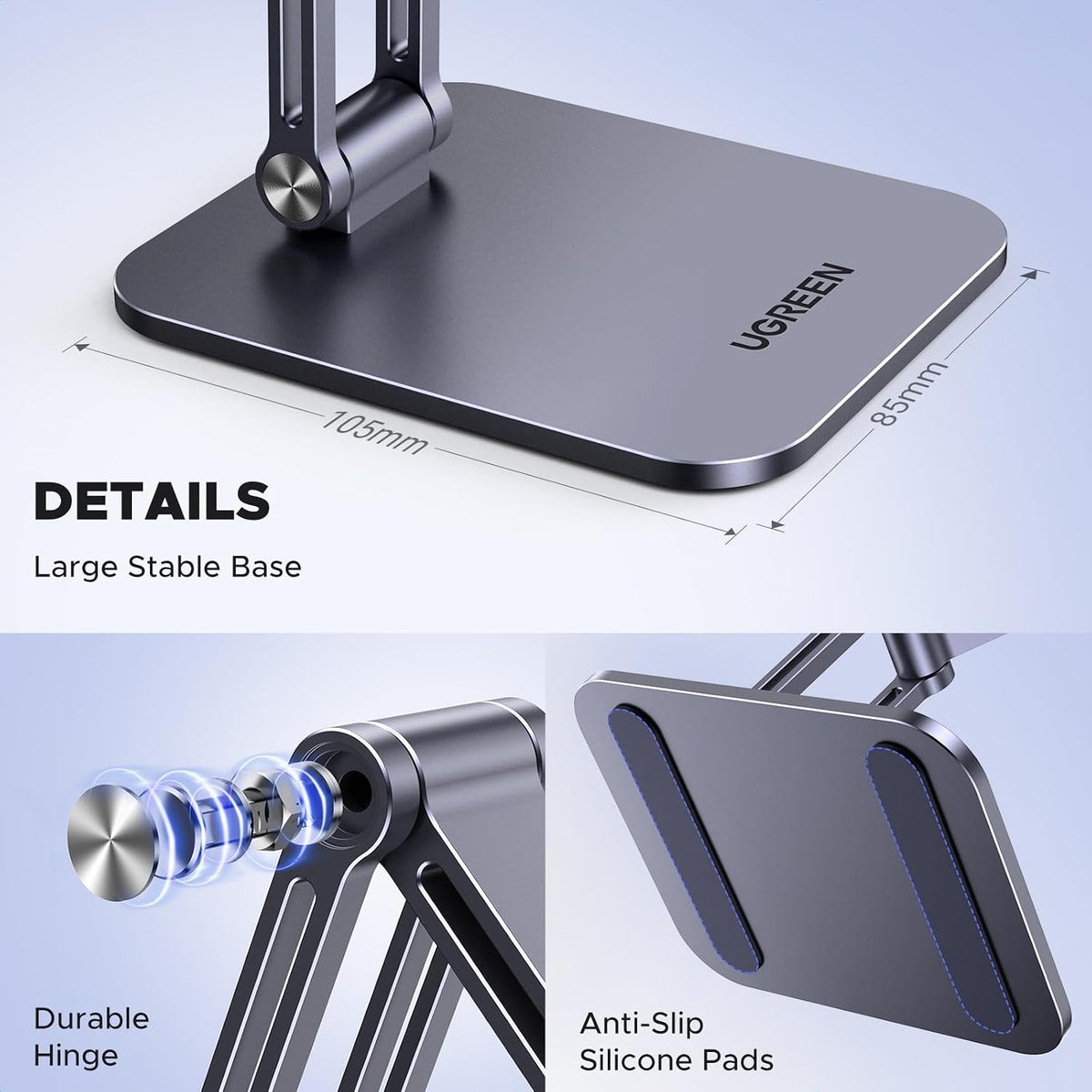 UGREEN Magnetic Phone Stand Compatible with MagSafe Holder for Desk Ergonomic Design Adjustable, Aluminum Cell Phone Stand Compatible for iPhone 17 Air 16 15 14 13 12 Pro Max and MagSafe Case, Grey