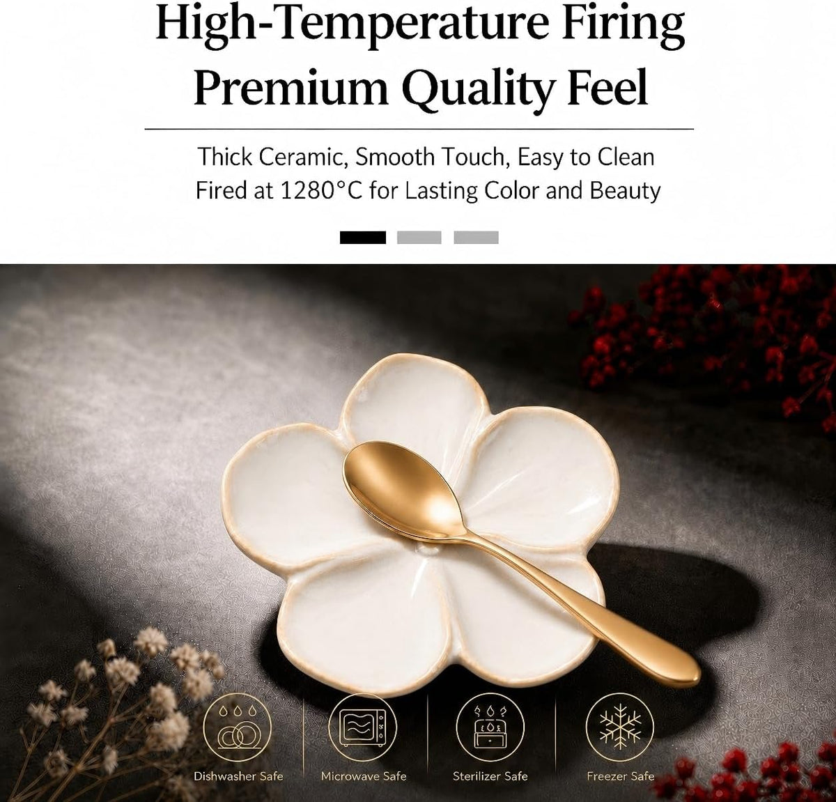 Ceramic Flower Jewelry Ring Trinket Dish Tray, Gifts for Women, White