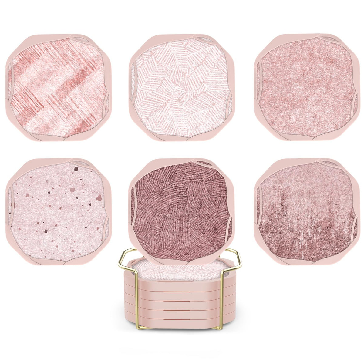 UMIRRO Absorbent Felt & Silicone Drink Cup Coasters Set of 6 with Holder