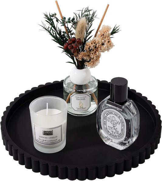 Round Bathroom Tray Perfume Organizer Coffee Table Decor, 9" Black