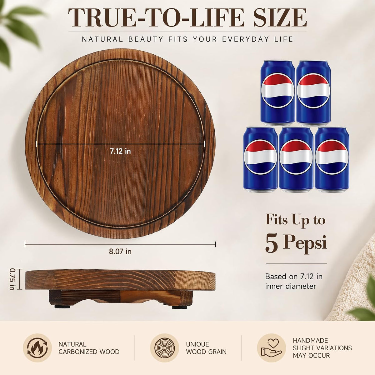 DEBETOOL Round Rustic Wood Decorative Tray