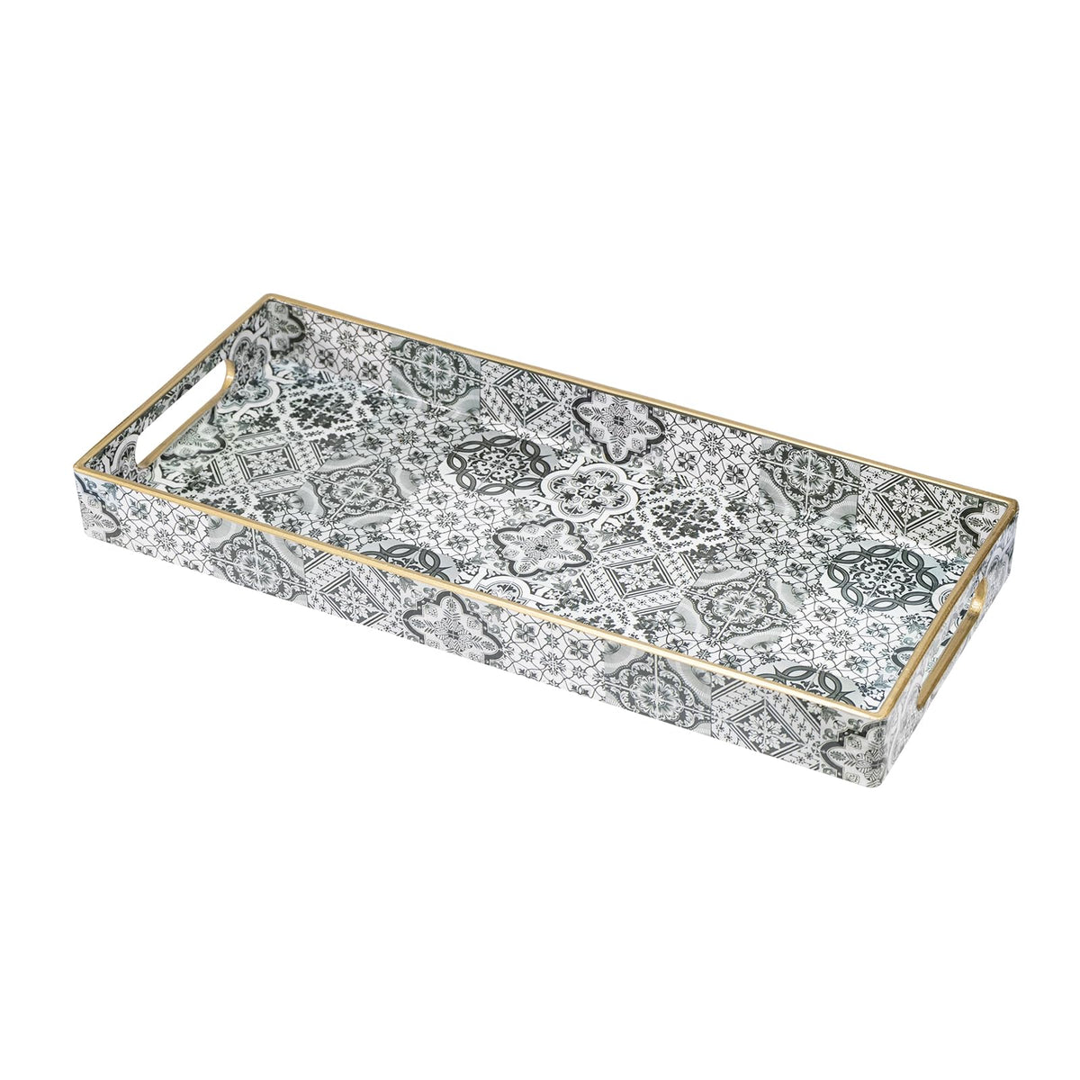 MAONAME Blue Decorative Tray with Handles, Rectangular Moroccan Narrow Tray