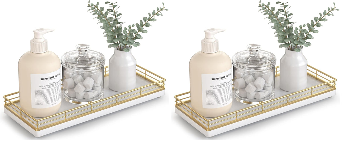 Bathroom Tray for Counter Top Organizer, Oak Wood Vanity Tray