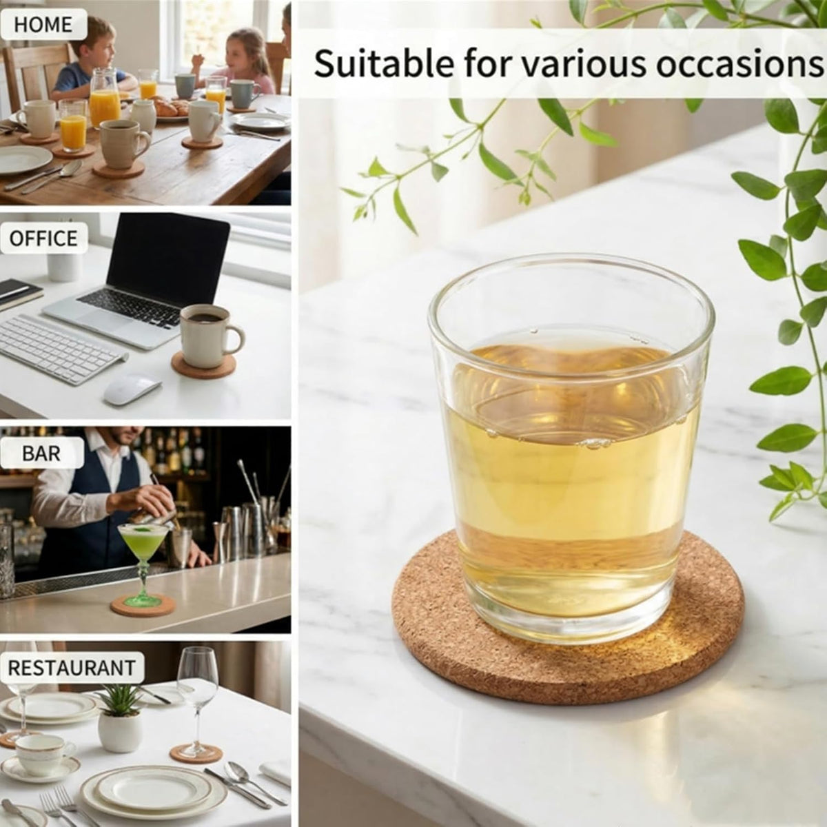 Tebery 20 Pack Cork Coasters Round, 3.9" Bar Coasters for Drinks Thick, Reusable Coaster Table Protectors for Coffee Mugs, Bulk DIY Craft Cork Circles for Home Kitchen Office, 1/5" Thick