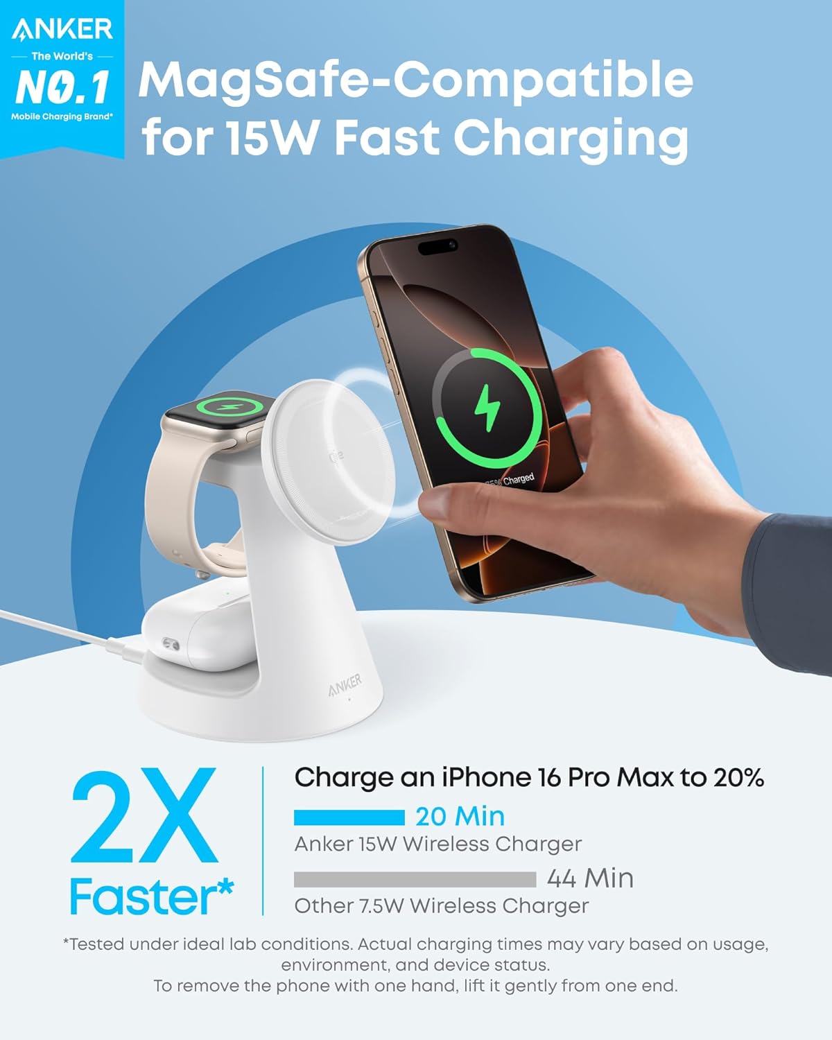 Anker MagSafe Charger Compatible, MagGo 3-in-1 Qi2 15W Charging Station