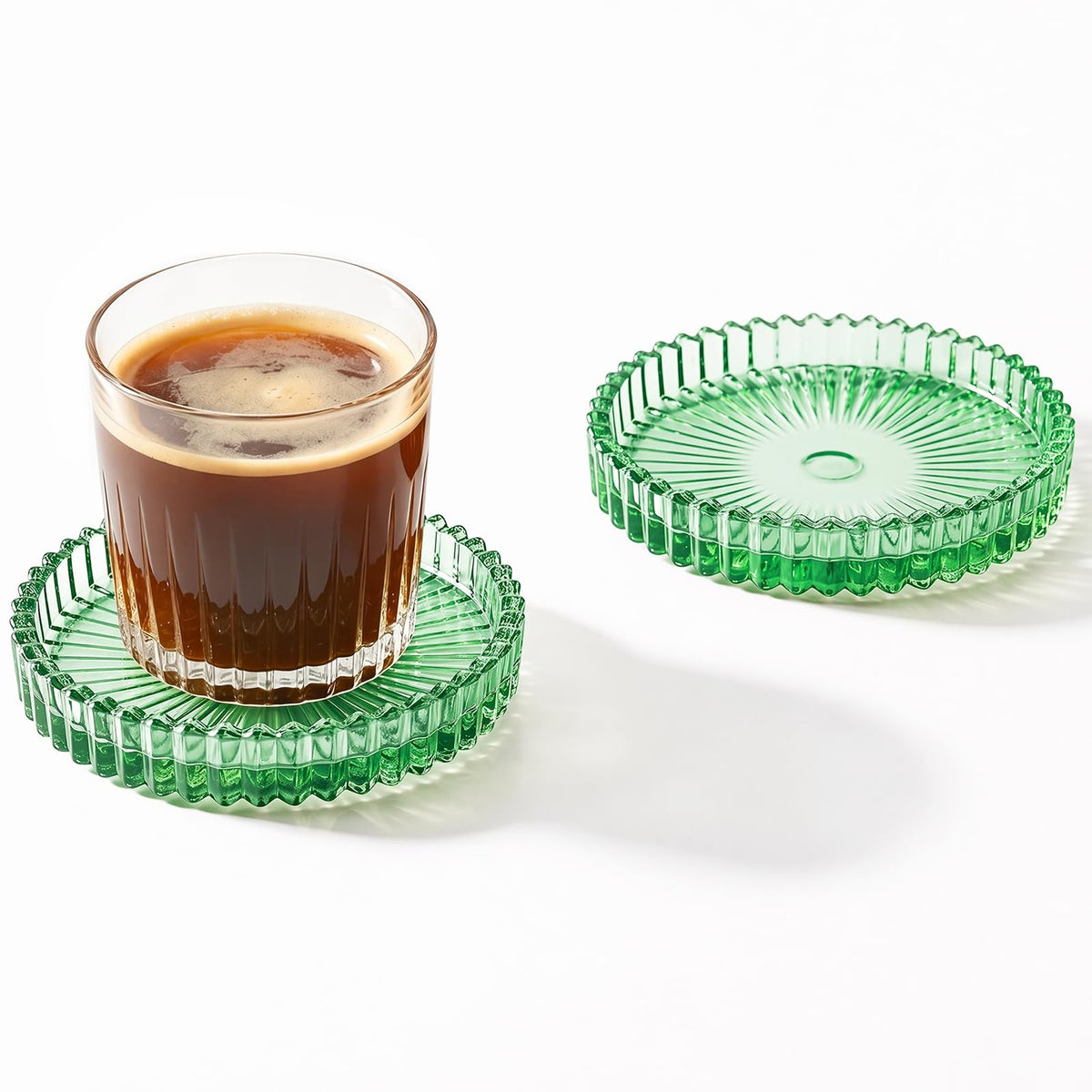 Round Modern Clear Coasters Set of 2, Glass Cup Coaster Modern Crystal Coasters for Drinks Coffee Office Bar Kitchen Home Wedding Party Decor (Clear, Set of 2)
