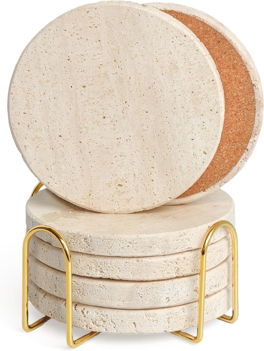 Natural Travertine Marble Coasters Set of 6-4" Round