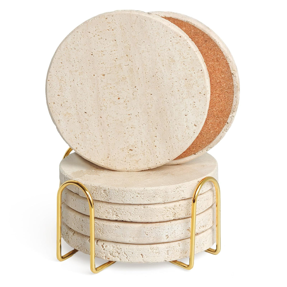 Natural Travertine Marble Coasters Set of 6-4" Round