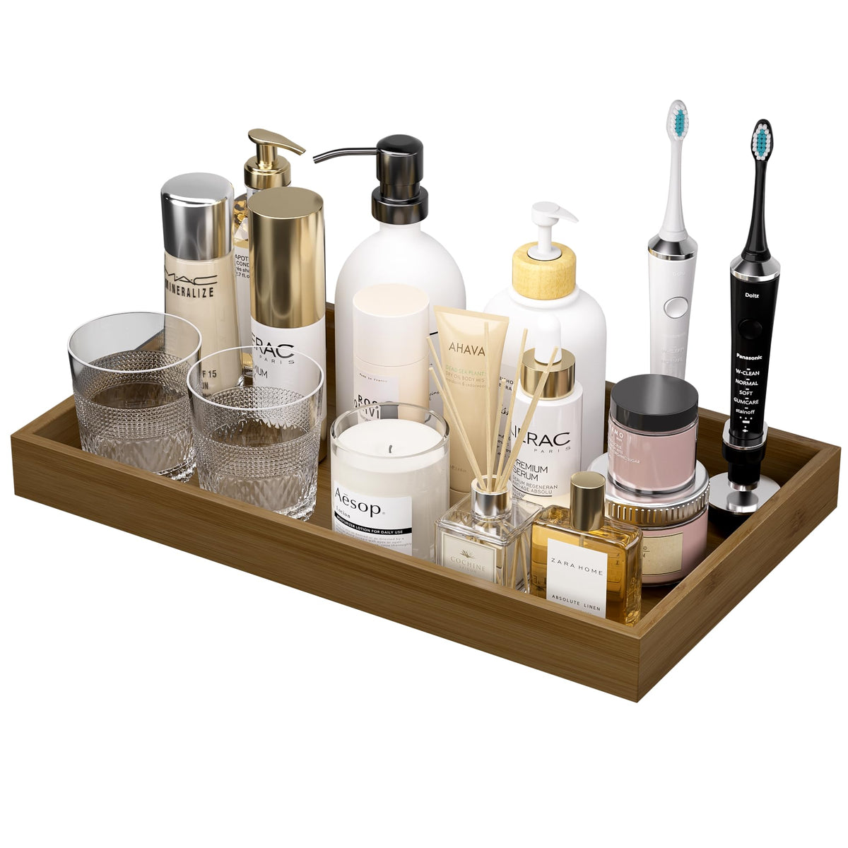 ZHWS Small Bathroom Vanity Tray for Countertop Makeup Perfume Decor Candle Jewelry, Small Kitchen Tray for Soap Dispenser Spice Sponge Holder Black Toilet Tray 7.9”L x 4.4”W x 1.14”H