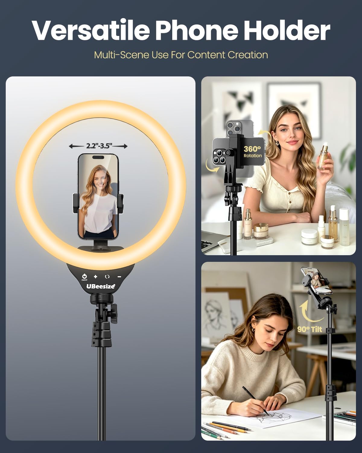 UBeesize 12" LED Ring Light with 62" Tripod Stand, Phone Holder & Remote