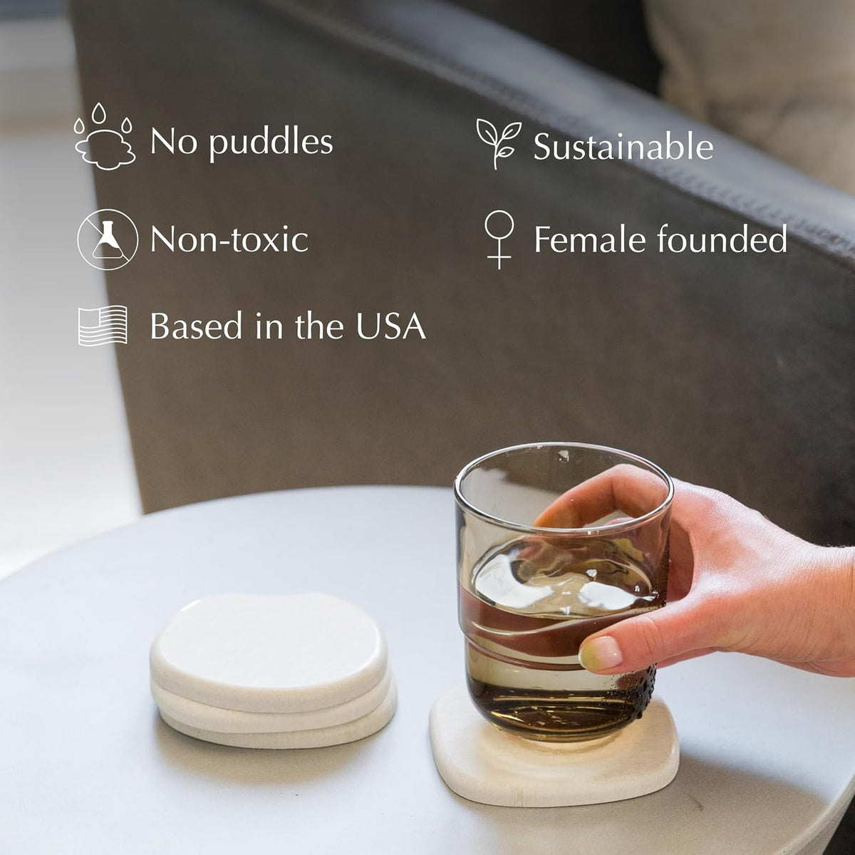 Dorai Home Stone Coasters Set - Diatomaceous Earth Water-Absorbing Drink Coaster for Coffee Table, Kitchen or Bar, Modern Stone Appearance | Sandstone - Set of 4