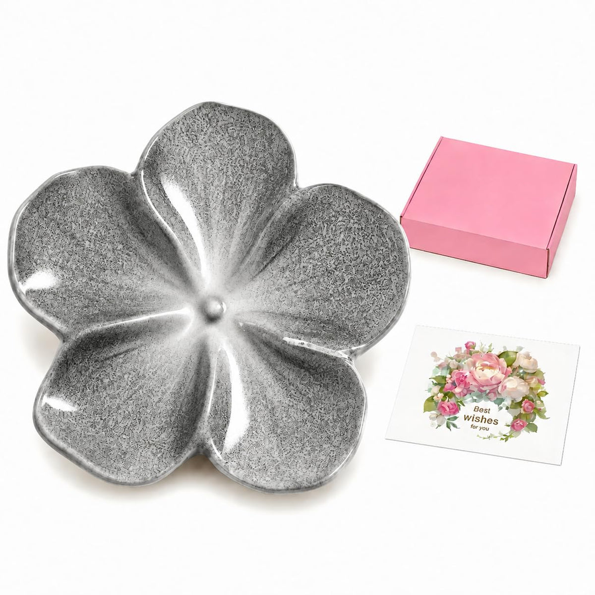 Ceramic Flower Jewelry Ring Trinket Dish Tray, Gifts for Women, White