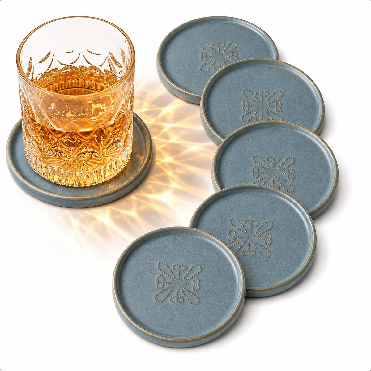 Ceramic Coasters Set of 6, Drink Coasters Coffee Table Decor, Brown